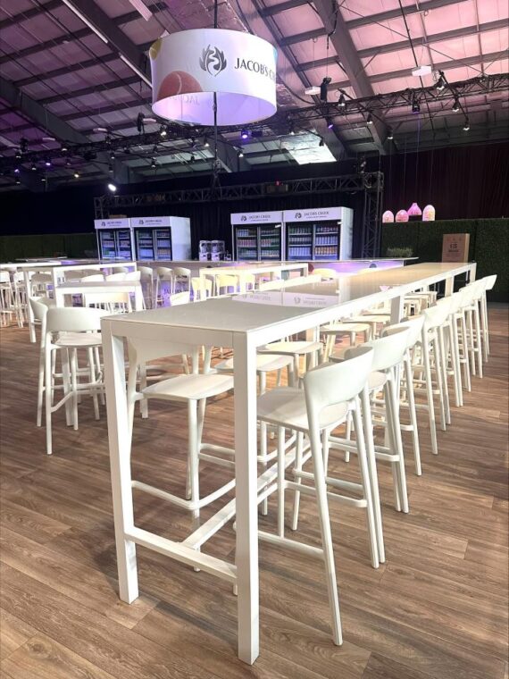 COMM-005 | SEAMLESS 24" COMMUNAL TABLE WHITE FRAME WITH PLEXI TOP