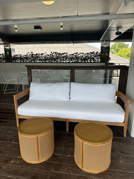 SS-700 | NIAGARA NATURAL WOOD SOFA WITH LINEN FABRIC CUSHIONS