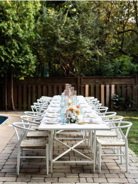 CASUAL-100 | 8FT RECTANGULAR WHITE FRAME DINING TABLE WITH PLEXI TOP