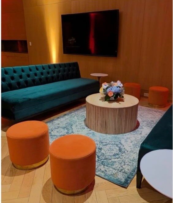 SS-435 | ROUND VELVET OTTOMAN NAPLES ORANGE