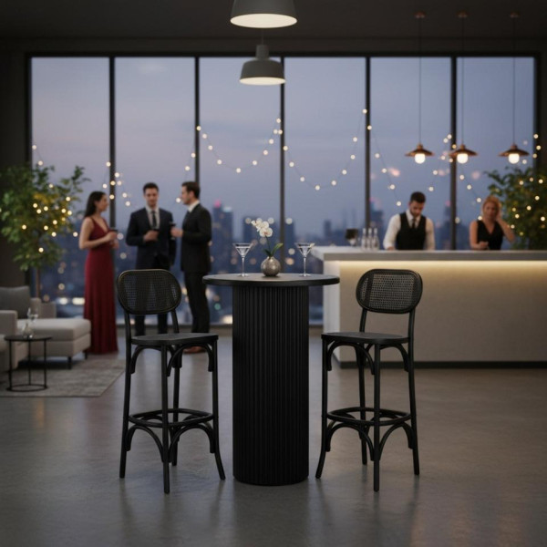 CRU-073 | SYDNEY FLUTED ROUND CRUISER TABLE BLACK WOOD