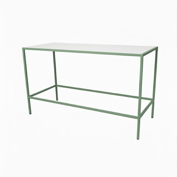 COMM-030 | COMMUNAL TABLE PASTEL GREEN FRAME WITH PLEXI TOP