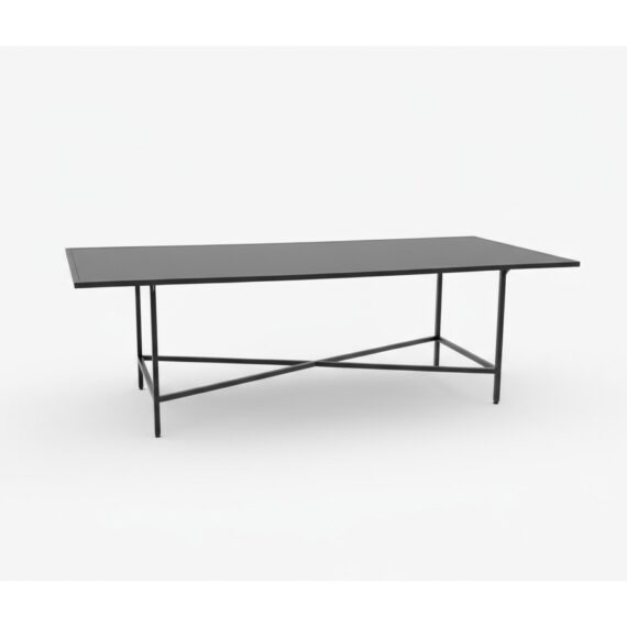 CASUAL-130 | 8FT RECTANGULAR BLACK FRAME DINING TABLE WITH PLEXI TOP