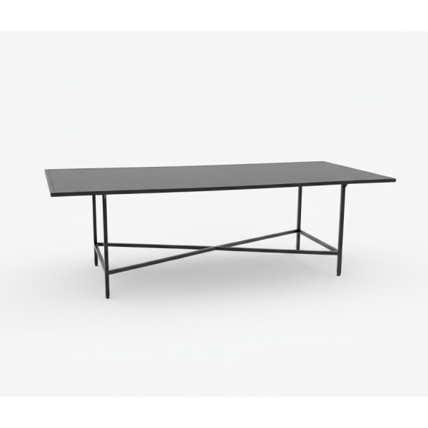 CASUAL-130 | 8FT RECTANGULAR BLACK FRAME DINING TABLE WITH PLEXI TOP
