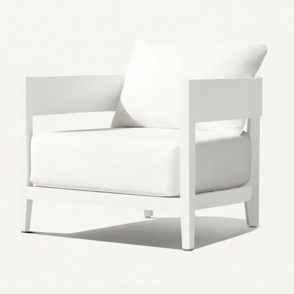 SS-711 | NIAGARA WHITE WOOD SINGLE CHAIR WITH LINEN FABRIC CUSHIONS