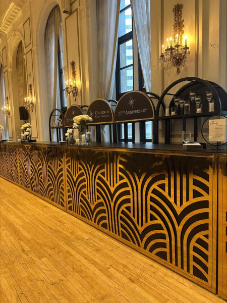 BAR-061 | 8FT GEO GATSBY BAR GOLD FRAME BAR BLACK PLEXI