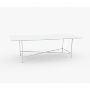 CASUAL-100 | 8FT RECTANGULAR WHITE FRAME DINING TABLE WITH PLEXI TOP