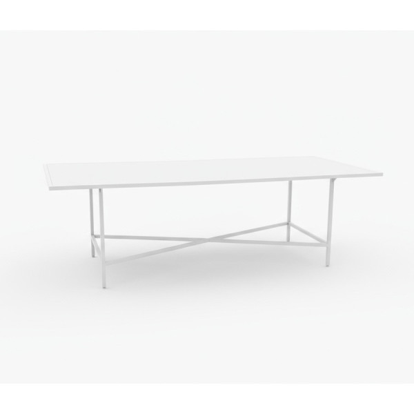 CASUAL-100 | 8FT RECTANGULAR WHITE FRAME DINING TABLE WITH PLEXI TOP
