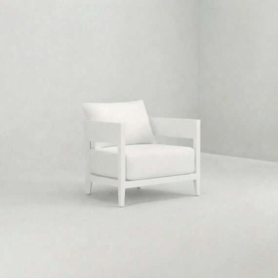 SS-711 | NIAGARA WHITE WOOD SINGLE CHAIR WITH LINEN FABRIC CUSHIONS
