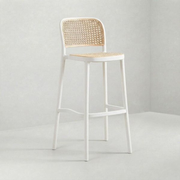 BS-150 | GRIFFIN WHITE BARSTOOL NATURAL CANE