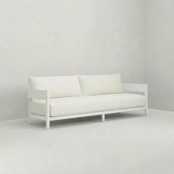 SS-710 | NIAGARA WHITE WOOD SOFA WITH LINEN FABRIC CUSHIONS
