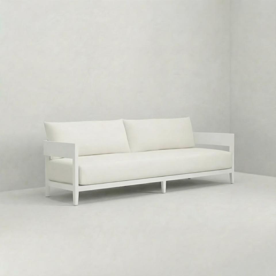 SS-710 | NIAGARA WHITE WOOD SOFA WITH LINEN FABRIC CUSHIONS