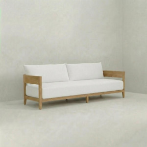 SS-700 | NIAGARA NATURAL WOOD SOFA WITH LINEN FABRIC CUSHIONS
