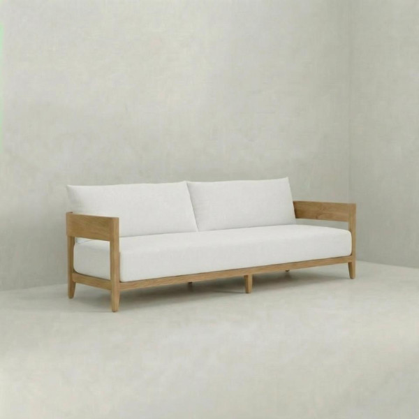 SS-700 | NIAGARA NATURAL WOOD SOFA WITH LINEN FABRIC CUSHIONS