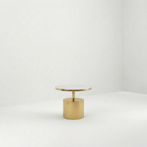 ET-120 | ROUND GOLD PEDESTAL END TABLE