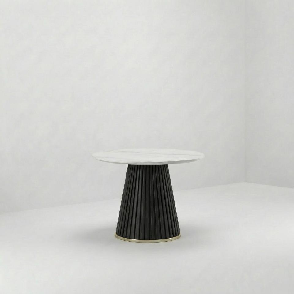 ET-111 | BLACK FLUTED ACCENT TABLE MARBLE TOP