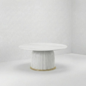 CT-110 | WHITE FLUTED ROUND COFFEE MARBLE TOP