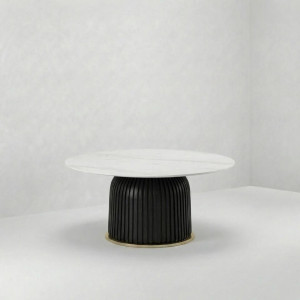 CT-111 | BLACK FLUTED ROUND COFFEE MARBLE TOP