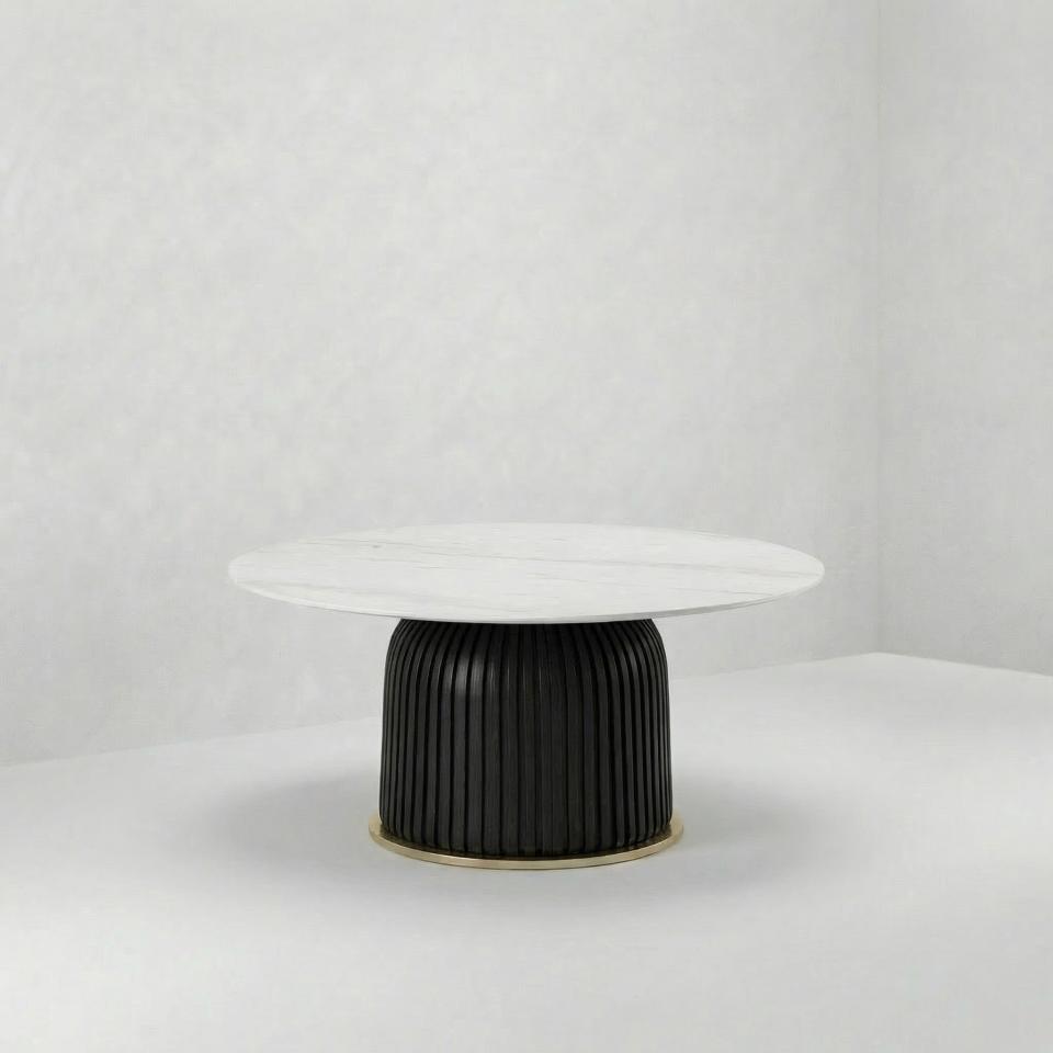CT-111 | BLACK FLUTED ROUND COFFEE MARBLE TOP
