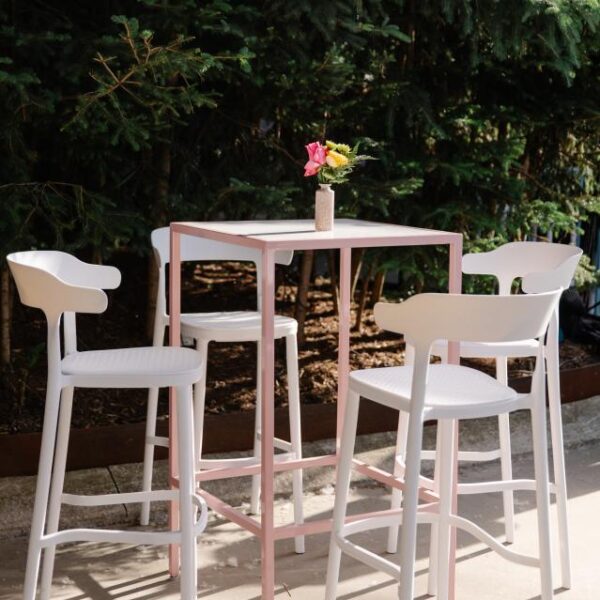 CRU-131 | SQ. PASTEL PINK FRAME CRUISER TABLE WITH PLEXI TOP