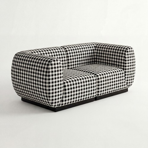NEW - SS-810-SETUP-001 | BELLAGIO CHECKER PATTERN LOVESEAT SQUARED ARMS