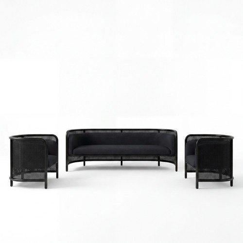 SS-650-SETUP-005 | NAPA BLACK CANE SOFA VIGNETTE BLACK LINEN