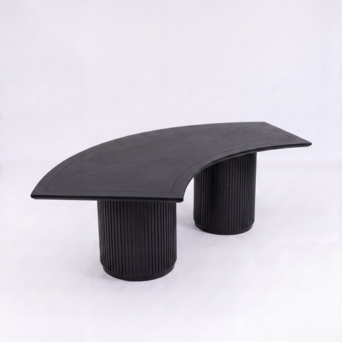CASUAL-SETUP-158 | SYDNEY FLUTED SERPENTINE DINING TABLE BLACK WOOD